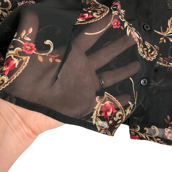 Vintage Emma James Top 14 Black Paisley Floral Sheer Button Y2K Boho Whimsigoth - Picture 8 of 11